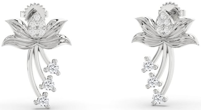 Diamond White Gold Flower Dangle Earrings