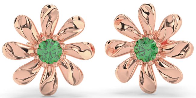 Emerald Rose Gold Silver Daisy Flower Stud Earrings