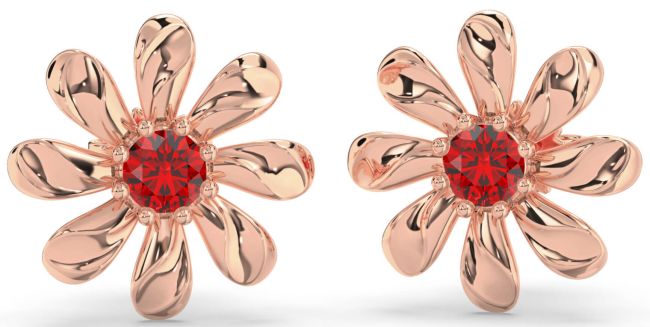 Ruby Rose Gold Silver Daisy Flower Stud Earrings