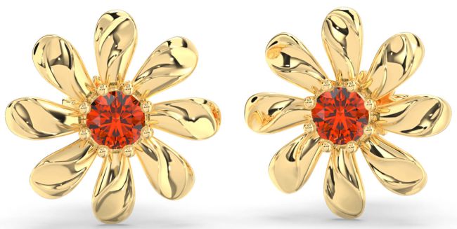 Fire Opal Gold Daisy Flower Stud Earrings