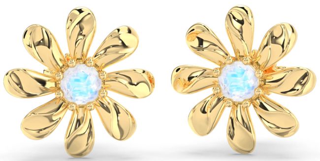 Moonstone Gold Daisy Flower Stud Earrings
