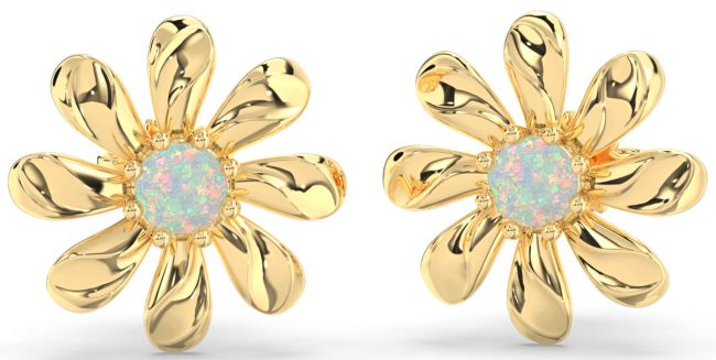 Opal Gold Daisy Flower Stud Earrings