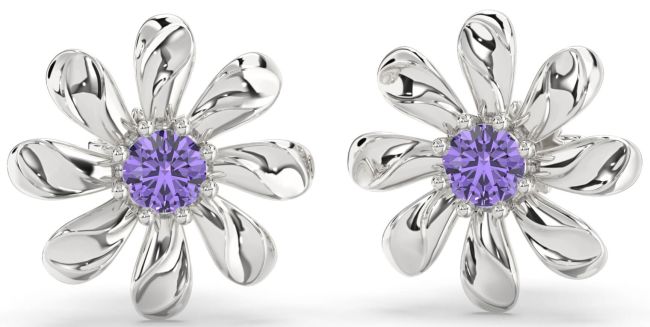 Alexandrite Silver Daisy Flower Stud Earrings