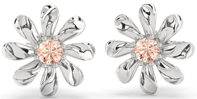 Morganite Silver Daisy Flower Stud Earrings