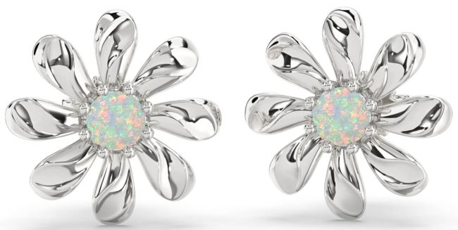 Opal Platinum Daisy Flower Stud Earrings