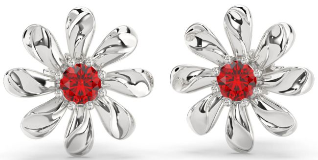 Ruby Platinum Daisy Flower Stud Earrings