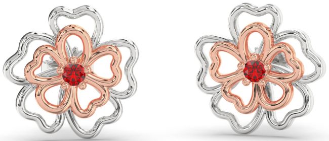 Ruby Silver & 10K Rose Gold Flower Stud Earrings