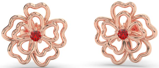 Ruby Rose Gold Flower Stud Earrings