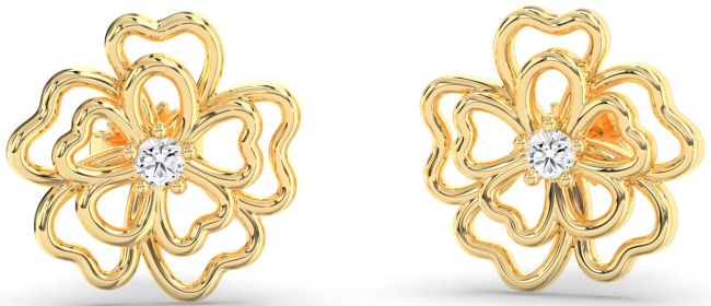 Diamond Gold Flower Stud Earrings