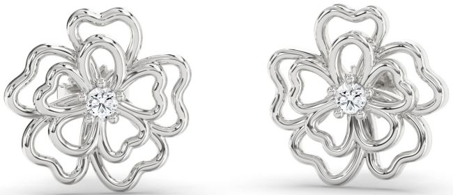 Diamond White Gold Flower Stud Earrings
