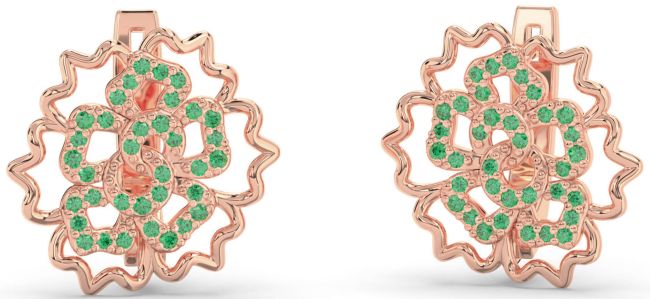 Emerald Rose Gold Flower Stud Earrings