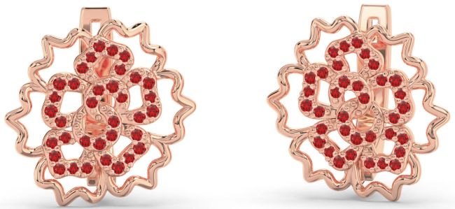 Ruby Rose Gold Flower Stud Earrings