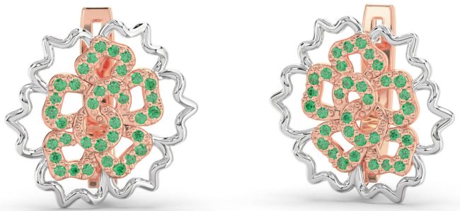 Emerald White Rose Gold Flower Stud Earrings