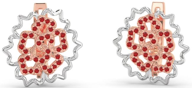 Ruby White Rose Gold Flower Stud Earrings