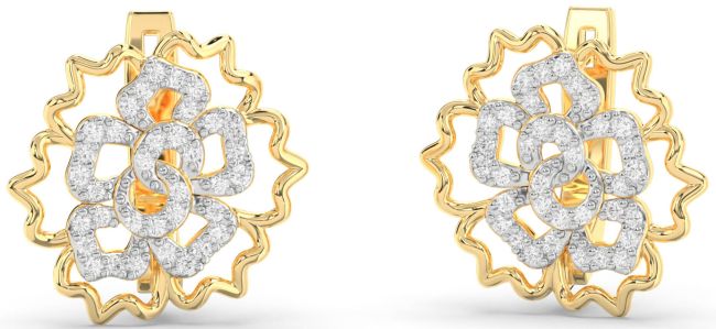 Diamond Gold Flower Stud Earrings