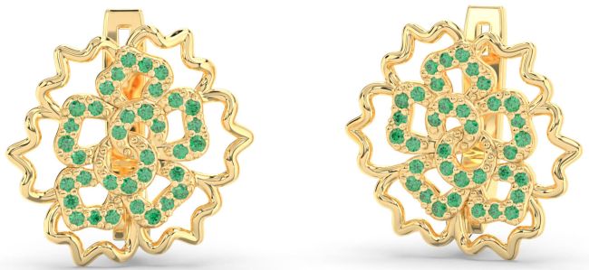 Emerald Gold Flower Stud Earrings