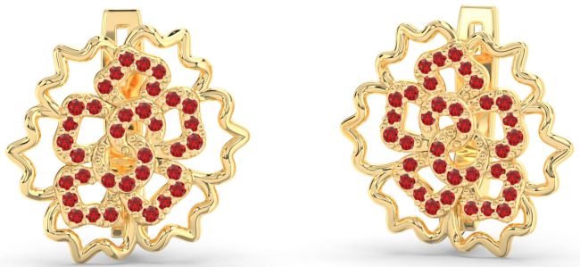 Ruby Gold Flower Stud Earrings