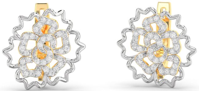 Diamond Gold Silver Flower Stud Earrings