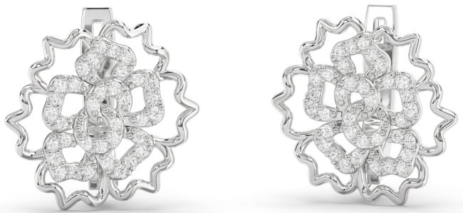 Diamond Platinum Flower Stud Earrings