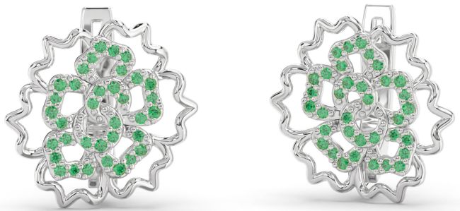 Emerald White Gold Flower Stud Earrings