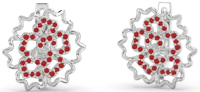 Ruby Silver Flower Stud Earrings