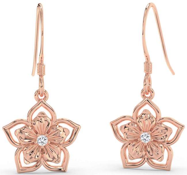 Diamond Rose Gold Flower Dangle Earrings