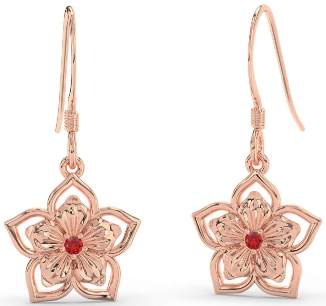 Ruby Rose Gold Flower Dangle Earrings