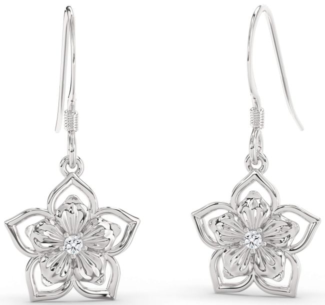 Diamond White Gold Flower Dangle Earrings