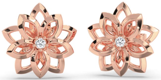 Diamond Rose Gold Flower Stud Earrings
