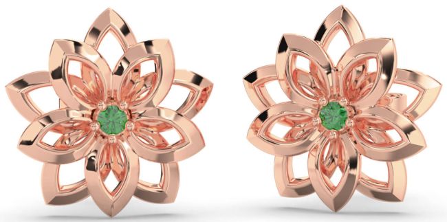Emerald Rose Gold Flower Stud Earrings