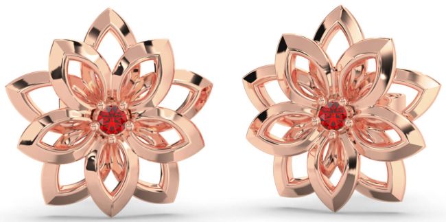 Ruby Rose Gold Flower Stud Earrings