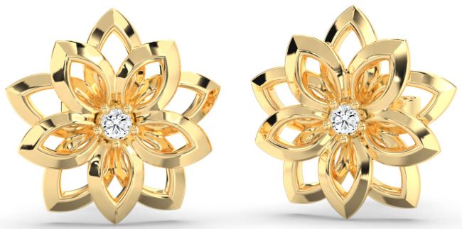 Diamond Gold Flower Stud Earrings