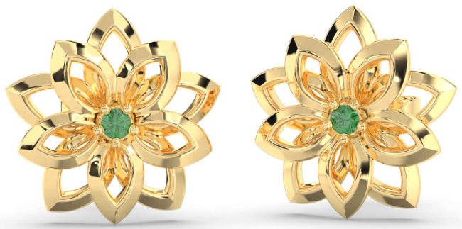 Emerald Gold Flower Stud Earrings