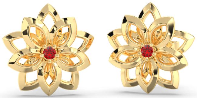 Ruby Gold Flower Stud Earrings