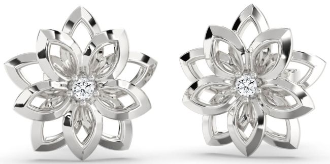 Diamond Platinum Flower Stud Earrings