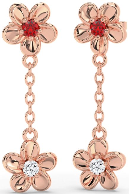 Ruby Rose Gold Flower Dangle Earrings