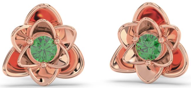 Emerald Rose Gold Flower Stud Earrings