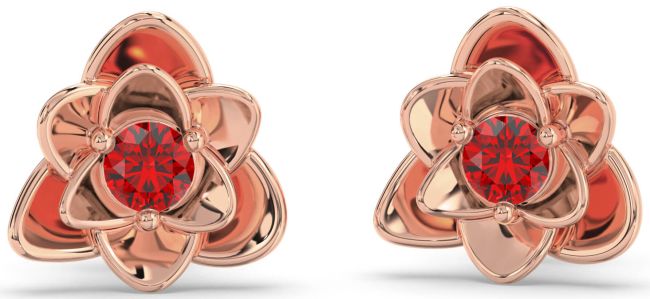 Ruby Rose Gold Flower Stud Earrings