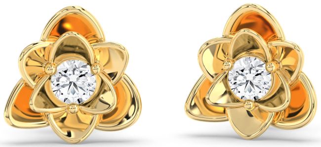 Diamond Gold Flower Stud Earrings
