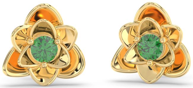 Emerald Gold Flower Stud Earrings