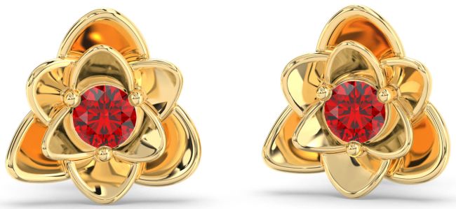 Ruby Gold Silver Flower Stud Earrings