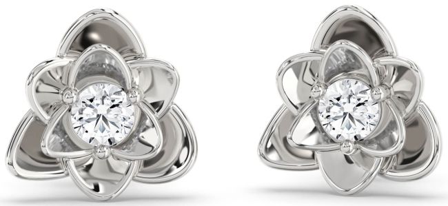 Diamond Platinum Flower Stud Earrings