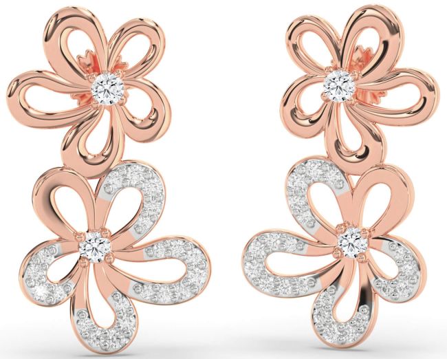 Diamond Rose Gold Flower Dangle Earrings