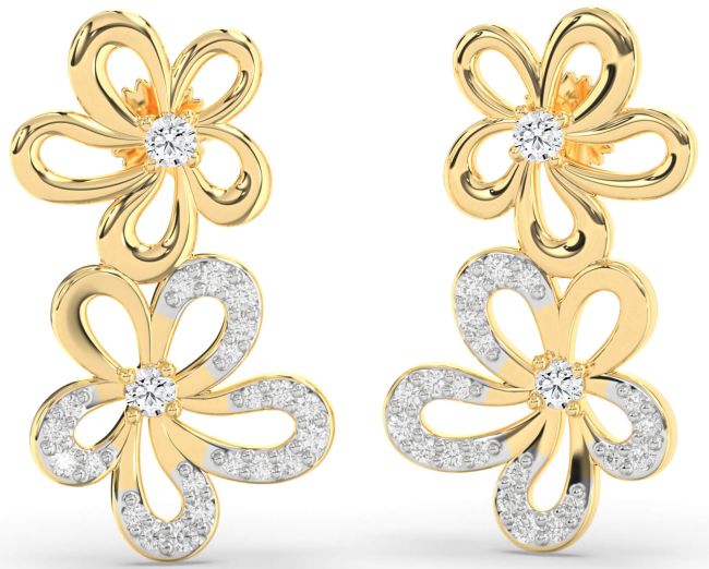 Diamond Gold Flower Dangle Earrings