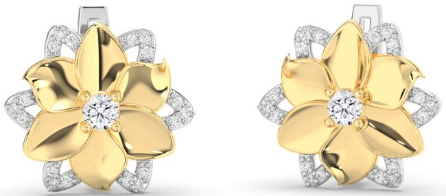 Diamond Gold Silver Flower Stud Earrings