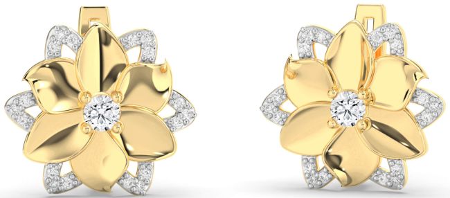 Diamond Gold Flower Stud Earrings
