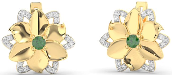 Diamond Emerald Gold Silver Flower Stud Earrings