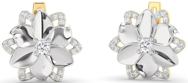 Diamond Gold Silver Flower Stud Earrings