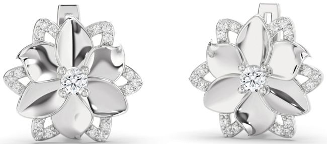 Diamond Platinum Flower Stud Earrings
