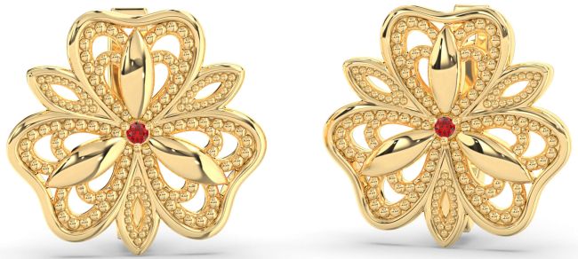 Ruby Gold Silver Shamrock Irish Stud Earrings